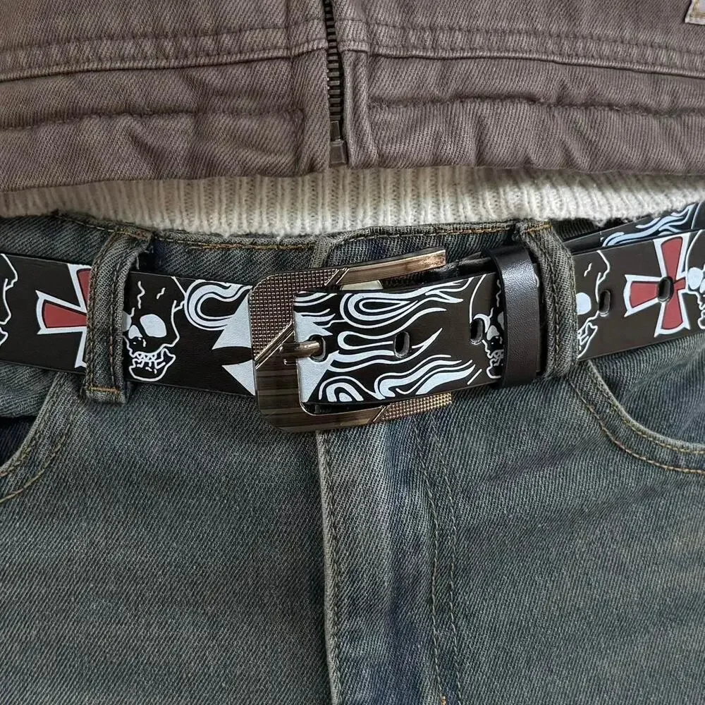 y2k style black skeleton skull goth emo black belt